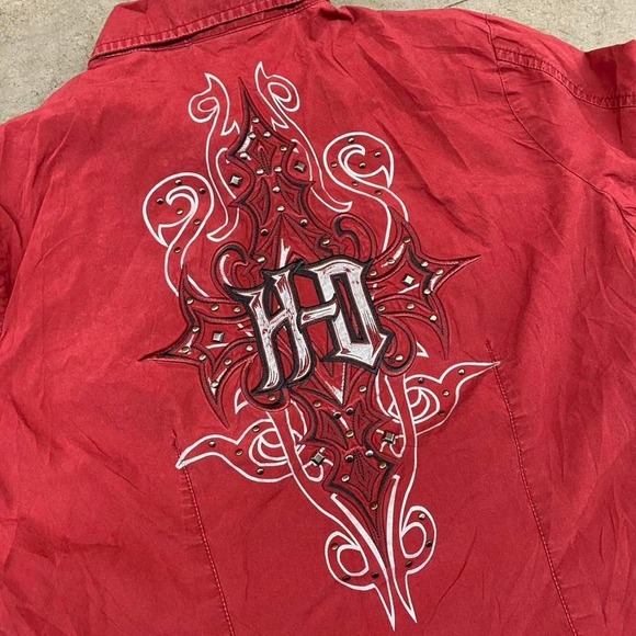 Harley Davidson Women's Red Y2K Embroidered Button Up Shirt Motorcycle Size M - Picture 4 of 7
